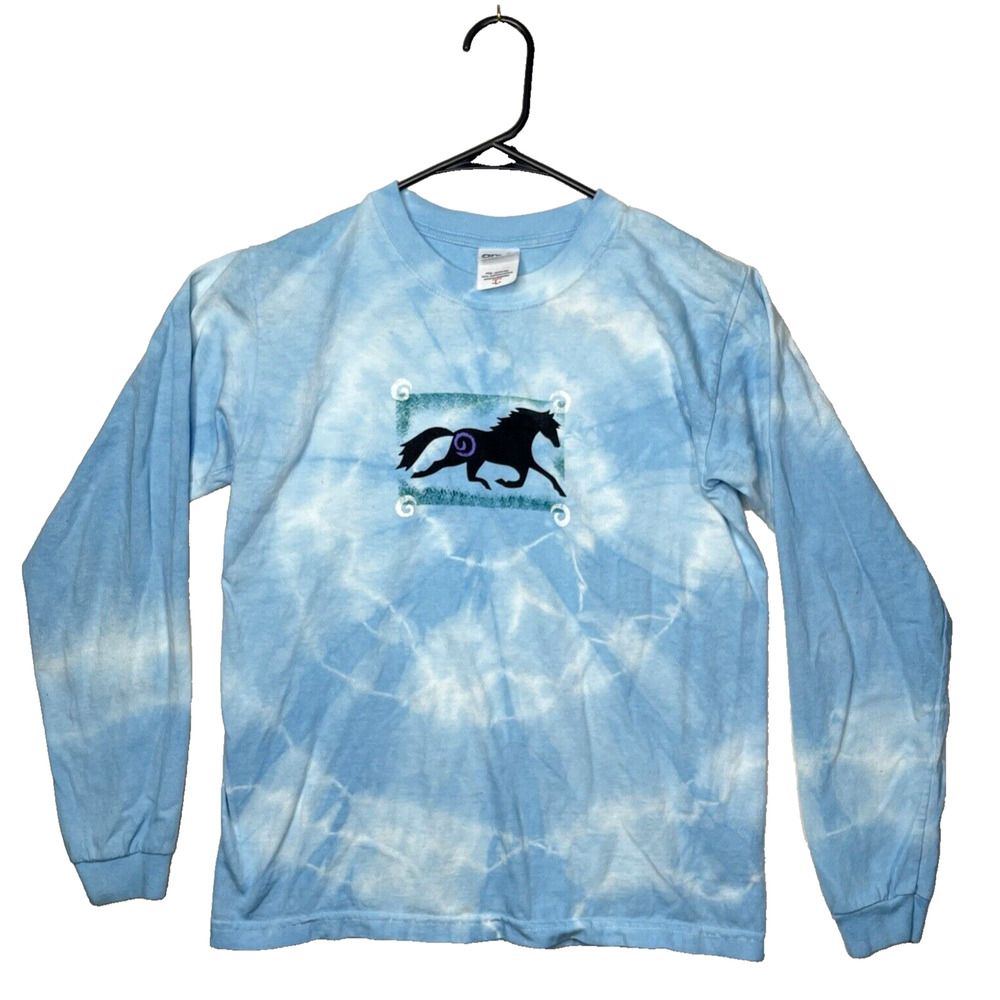 Anvil Pre Shrunk‎ Youth Tee Tie Dye Southwestern Horse Graphic Y2K Size L Retro